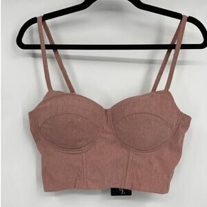 Say What Womens Pink Corduroy Bustier Crop Top Spaghetti Straps Size Medium NEW